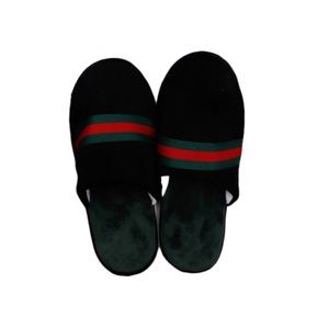 Green & Red Striped Black Slippers